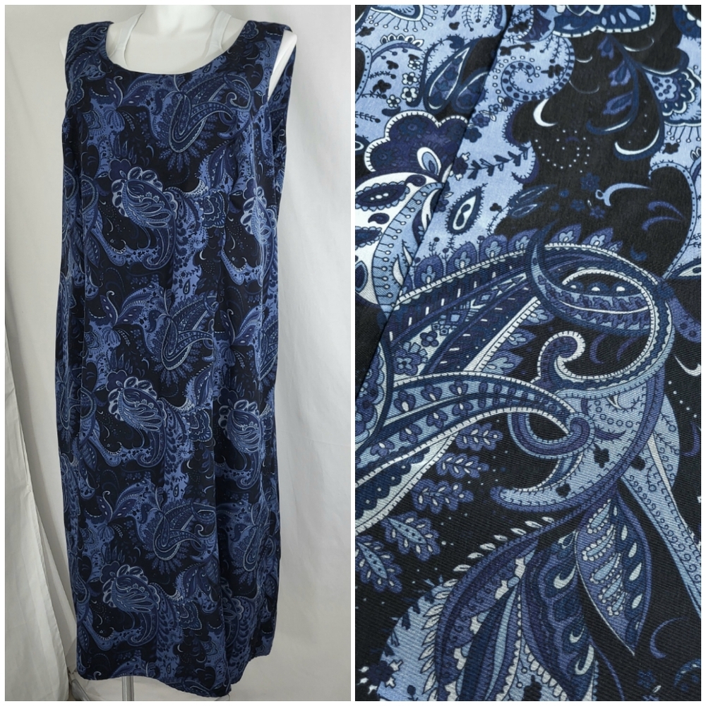 Cimmaron Plus Sleeveless DRESS Womens Size 24 Blue Paisley Midi Zip Vintage